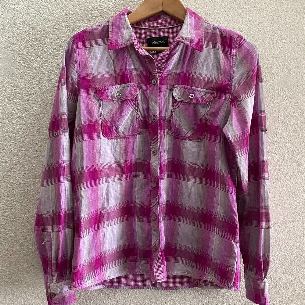 Marmot Plaid Checks 100% Nylon Long Sleeve Button Down Shirt Medium